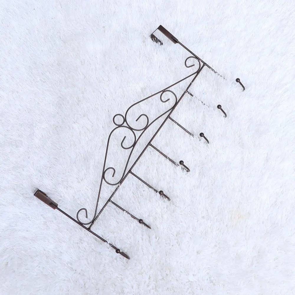 

7 Hooks Bathroom Over Door Hanger for Towel Coat Clothes Hat Bag Hanging Iron Art Hanger (Black)