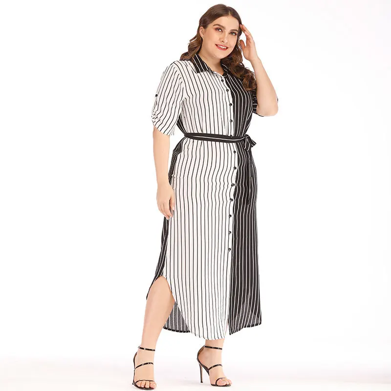 Новинка 2020 модное летнее платье с коротким рукавом отворотом черное белое