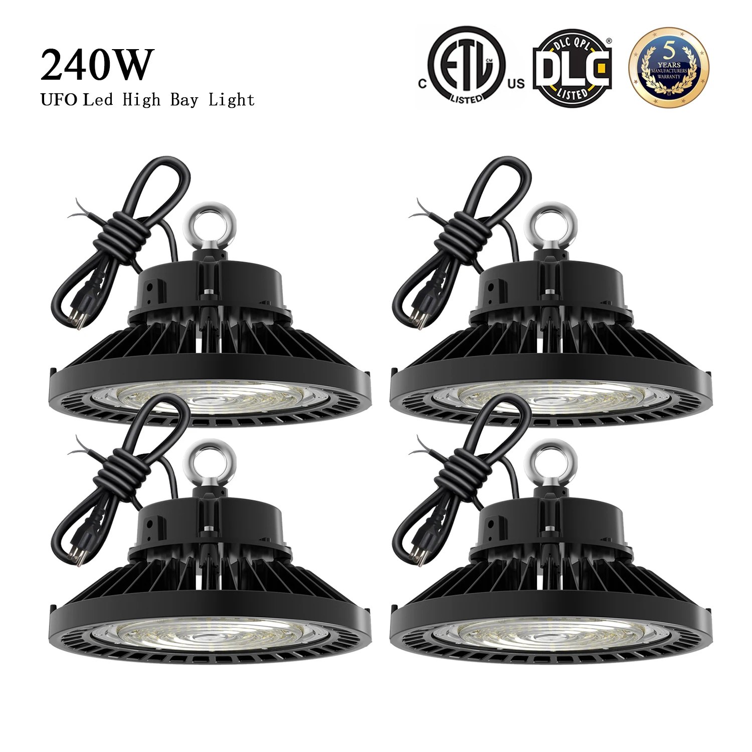 4 Pieces 240W UFO High Bay Light 1-10V Dimmable Commercial Industrial Lighting Fixture 5000K Warehouse Workshop Lamp 36000lm