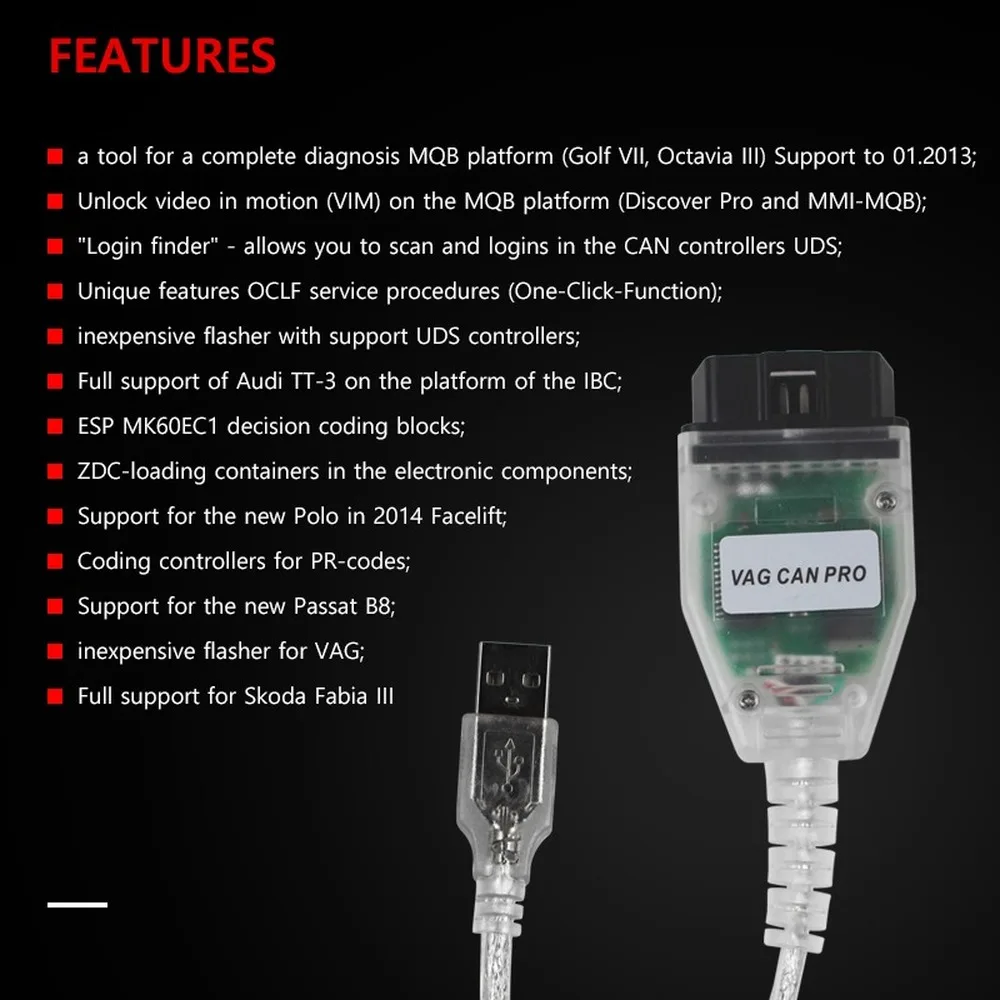 2019 для VAG CAN PRO чип FTDI Поддержка BUS + UDS K Line SW версия 5.5.1 V5.5.1 с FT245RL лучше чем ODIS|Кабели
