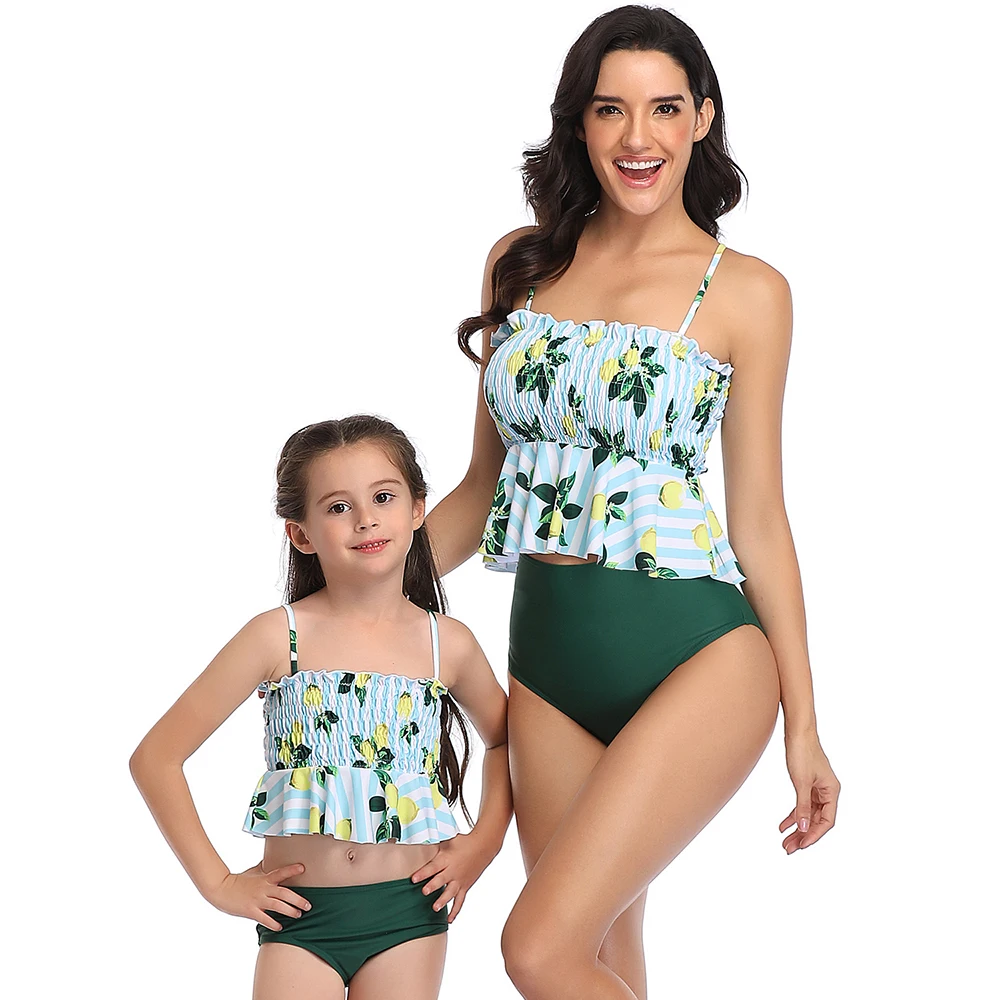Комплекты бикини для мамы и дочки летние купальники одинаковые семьи пляжная
