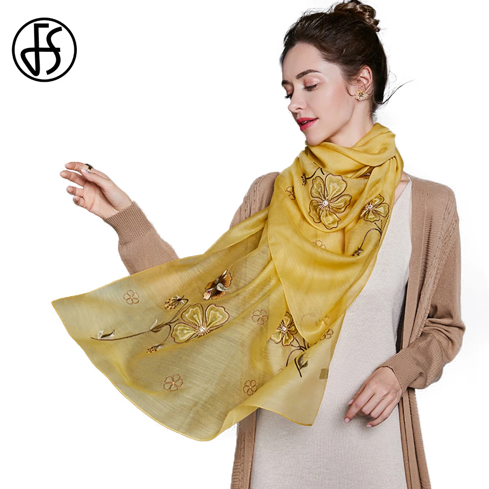 

FS Luxury Brand 2020 Winter Silk Scarf For Women Elegant Soft Shawls And Wraps Beach Hijab Large Size Wool Bandana Foulard