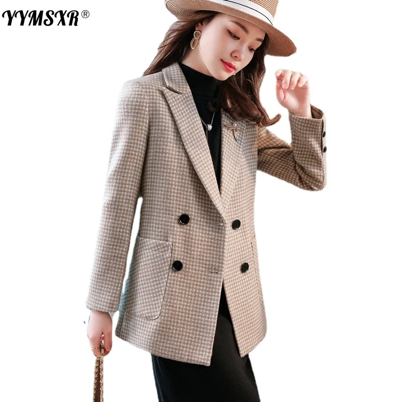 Suit Large Size Professional Wear High Quality 2022 New Autumn and Winter Long-sleeved Plaid Ladies Office Jacket Overalls