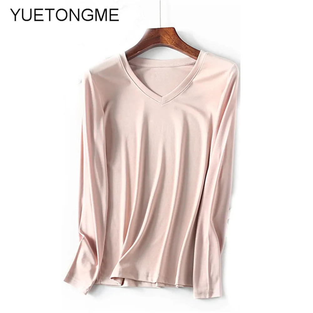 Рубашка женская 2020 Женская Однотонная футболка из модала Повседневный Топ с