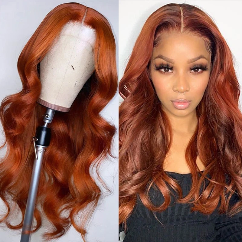 

Remy 180 % Density 26 Inch Wave Orange Middle Part Lace Front Human Hair Wigs With Baby Hair For Women Brazilian Glueless Daily
