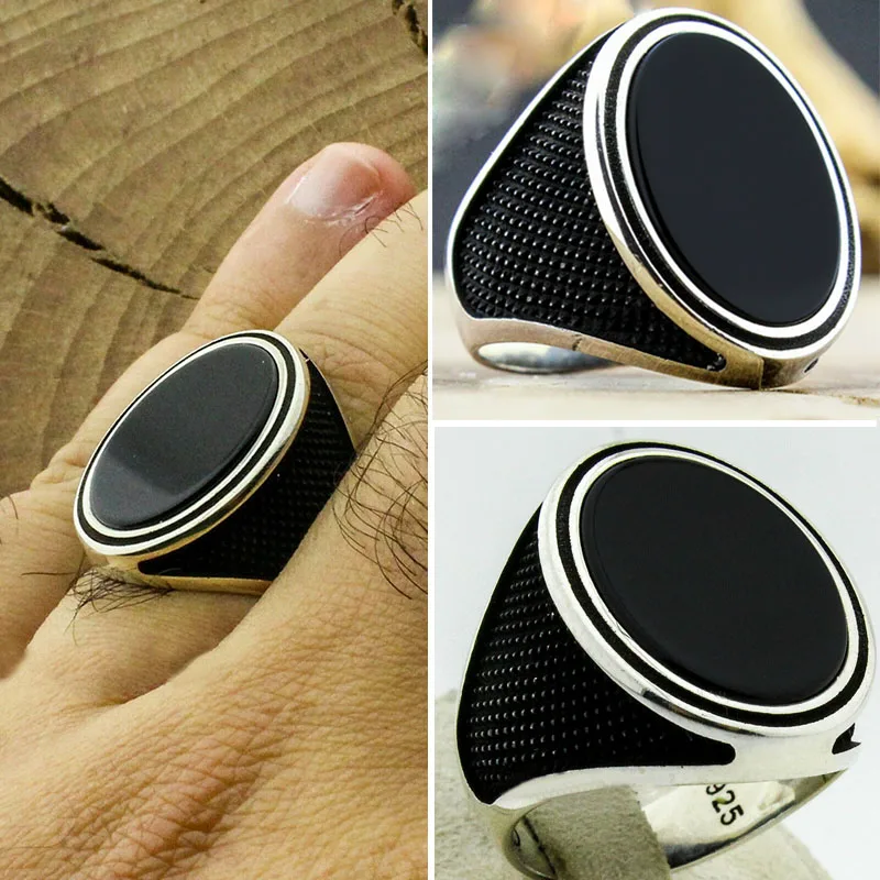 

Punk Black Oval Crystal Rhinestone Finger Ring for Men Male Party Wedding Engagement Punk Viking Fashion Jewelry Size 6-13