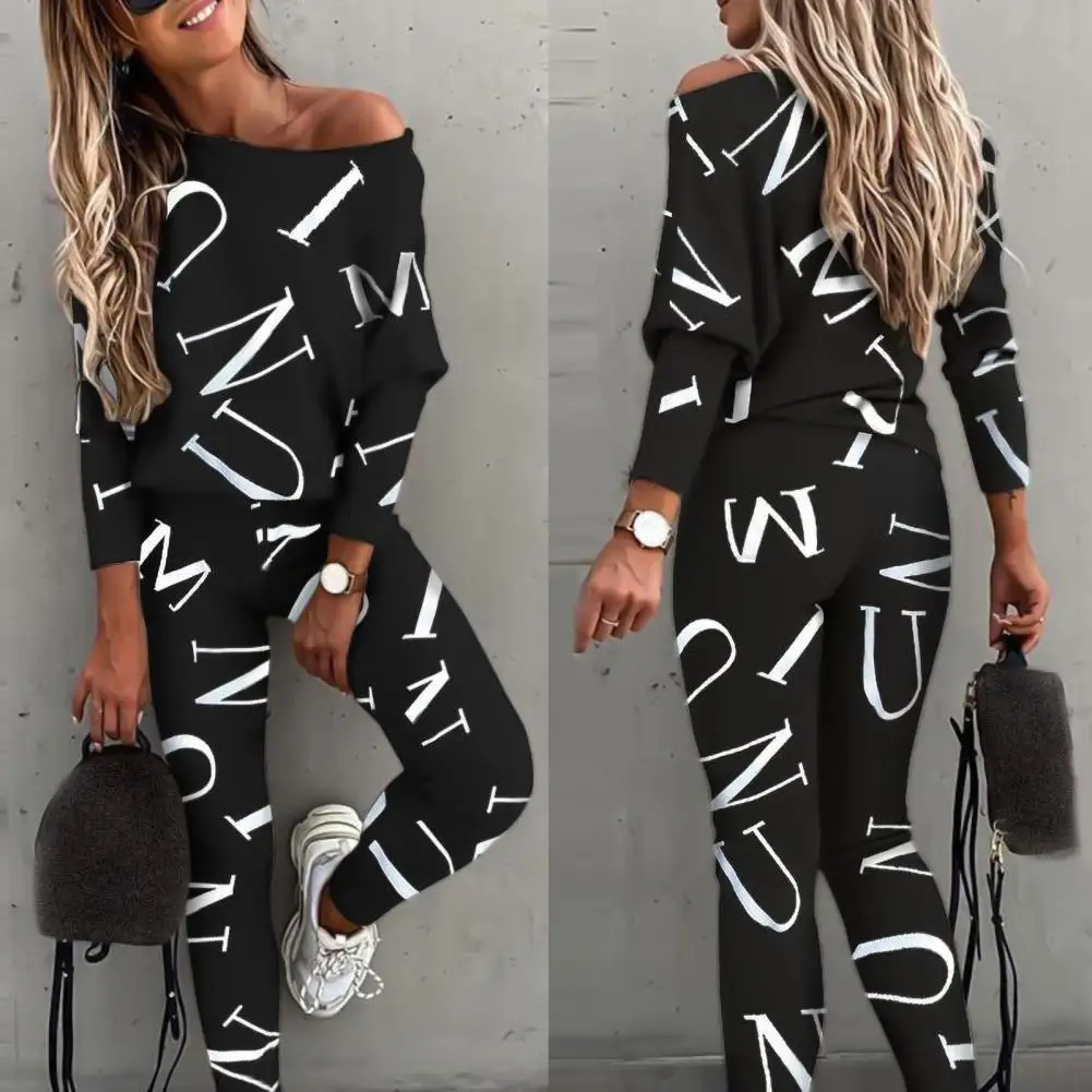 

Outfit Letters Print Long Sleeve Top Spring Women Blouse Pants Tracksuit for Sports Blouse Pants
