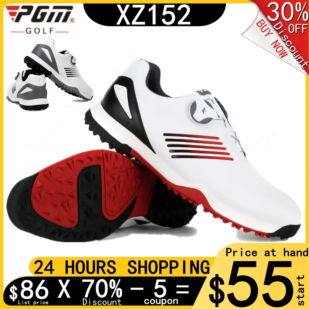 PGM Golf Shoes Men'S Comfortable Knob Buckle Waterproof Super Soft Microfiber Leather Fabric Sports Shoes Stud Anti-Slip XZ152