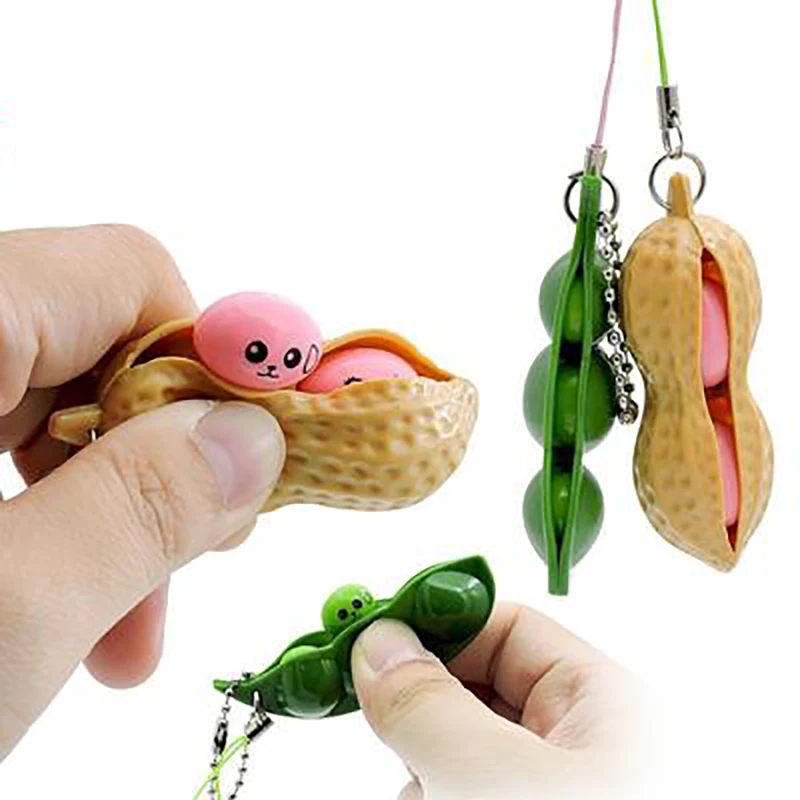 Fidget Toys Decompression Edamame Adult Toys  Pop Squishy Squeeze Peanut  Beans Keychain Cute Stress Toy Rubber Boys Xmas Gift