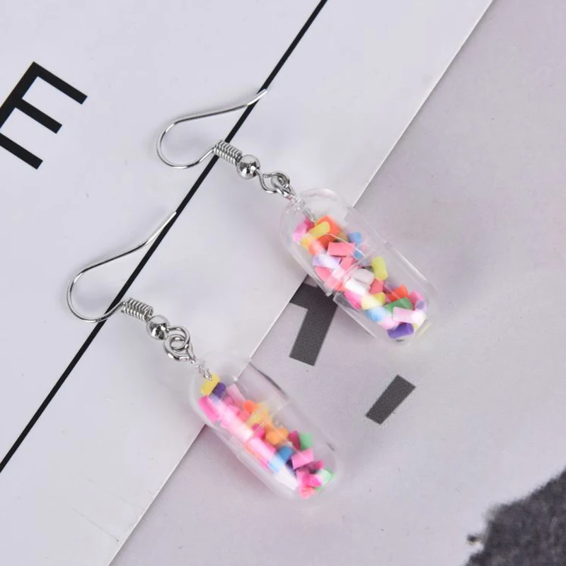 1 Pair Creative Transparent Lady Colorful Capsules Drop Dangle Earrings Jewelry Accessories Fashion | Украшения и аксессуары