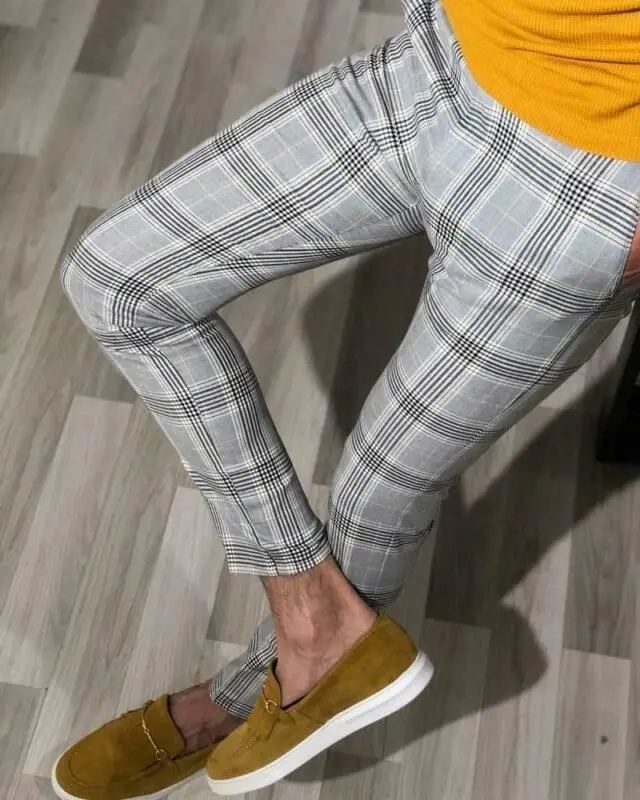 

Men's Checked Trousers Formal Smart Casual Office Trousers Business Dress Pants