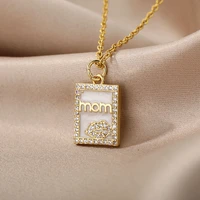 zircon square mom mama pendant necklaces for women plated rhinestone enamel charm choker necklace jewelry mothers day gift