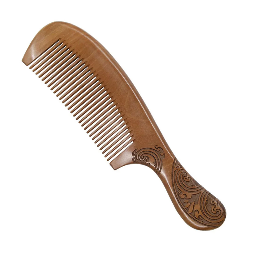 

1pc 21cm Handle Peach Wood Hair Comb Duble-sided Carving Hair Comb for