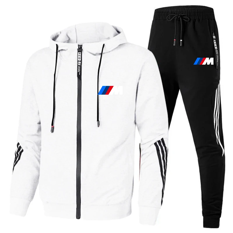 

BMW M Spring And Autumn New Men's Suit Zipper Stitching Hoodie + Pants Two Pieces Of Casual Sportswear Men's Fitness Clothing