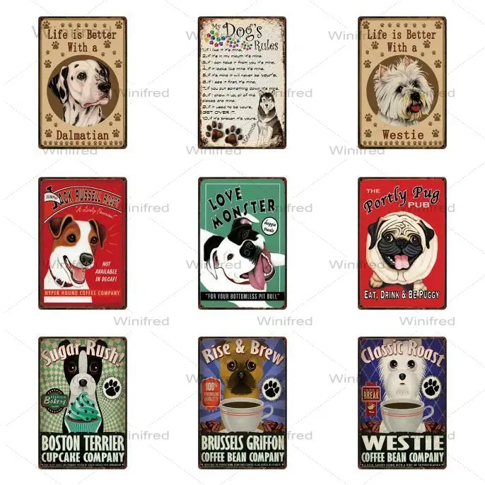 

Portly Pug Pub Dogs Metal Tin Signs Life Is Better With A Westie Beware Of Dog Poster Home Decor Bar Wall Art Paintings