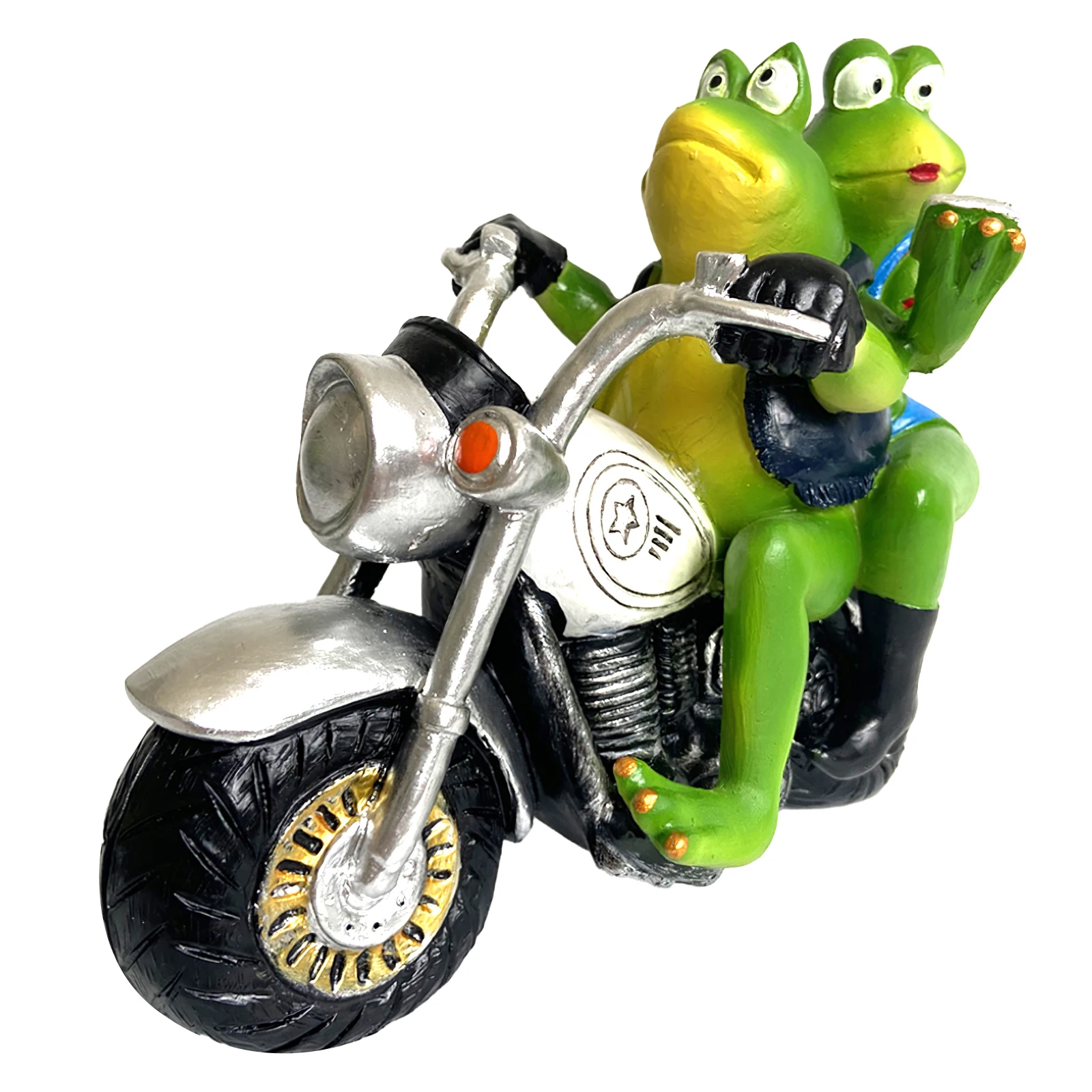 

Frog Couple Ornament Resin Colorful Interesting Funny Frog Riding Motorbike Watching Phone Figurine Statue For Home Office