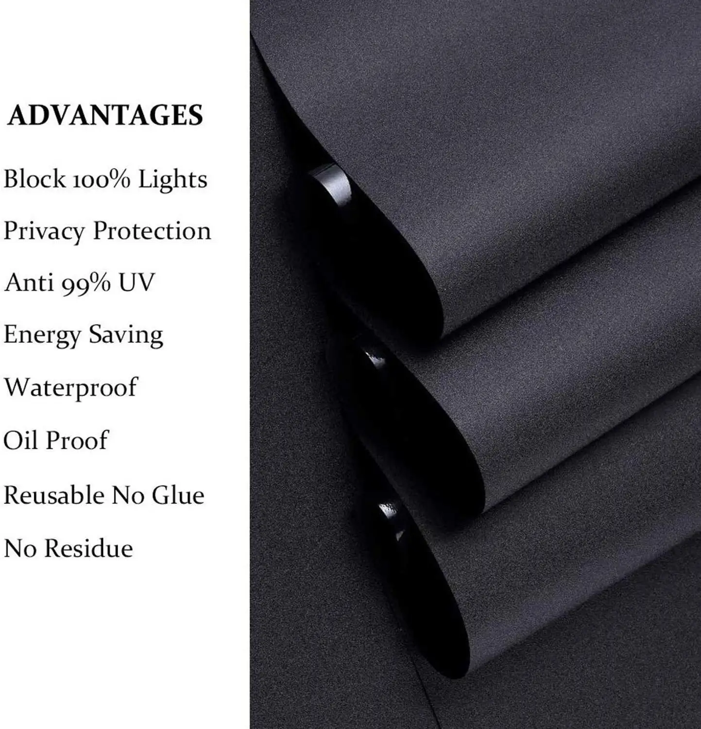 

Removable 100% Light Blocking Static Total Blackout Window Film Privacy Room Darkening Window Tint Black Window Sticker