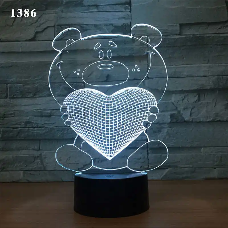 3D ночник с изображением медведя любви светодиодный животных домашний декор