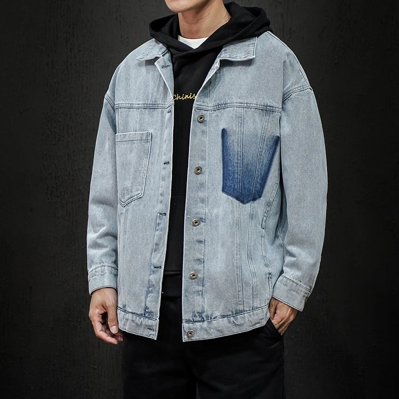 

High Quality Men Denim Jacket 2020 New Men's Lapels Jean Jackets Solid color Male Casual Street Hip Hop Loose Denim Outerwear