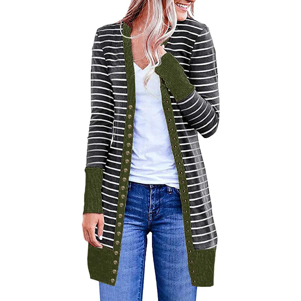 Womail Fashion Women Casual Blouse Coat Long Sleeve Stripe Patchwork Button Striped Cardigan | Женская одежда