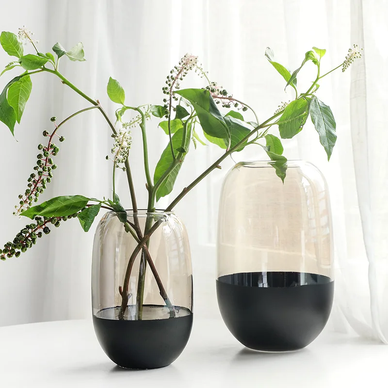 

Modern Electroplated Frost Transparent Glass Vase Flower Living Room Bedroom Floriculture Floral Arrangement Domestic Ornaments