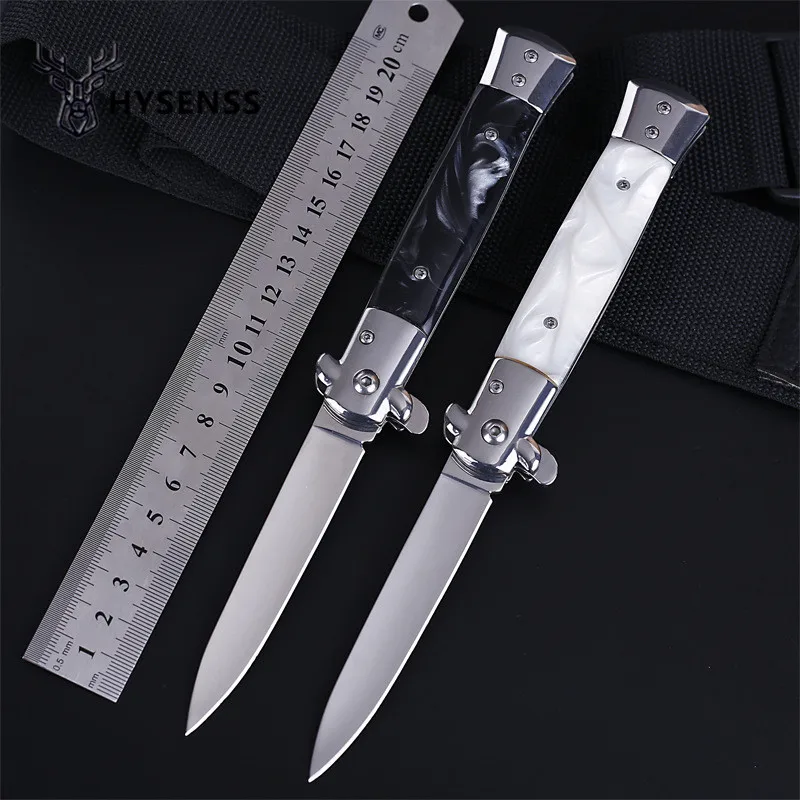 

Hysenss A-K4 Italian AKC Stiletto Tactical Folding Knife Mini Portable Fruit Knife High Hardness for Hunting Hiking Resin Handle