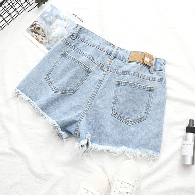 

2021 New Irregular Denim Shorts Women's Summer With Pockets Loose High Waisted Pants Girl Sexy Ripped Holes Jean Short Button
