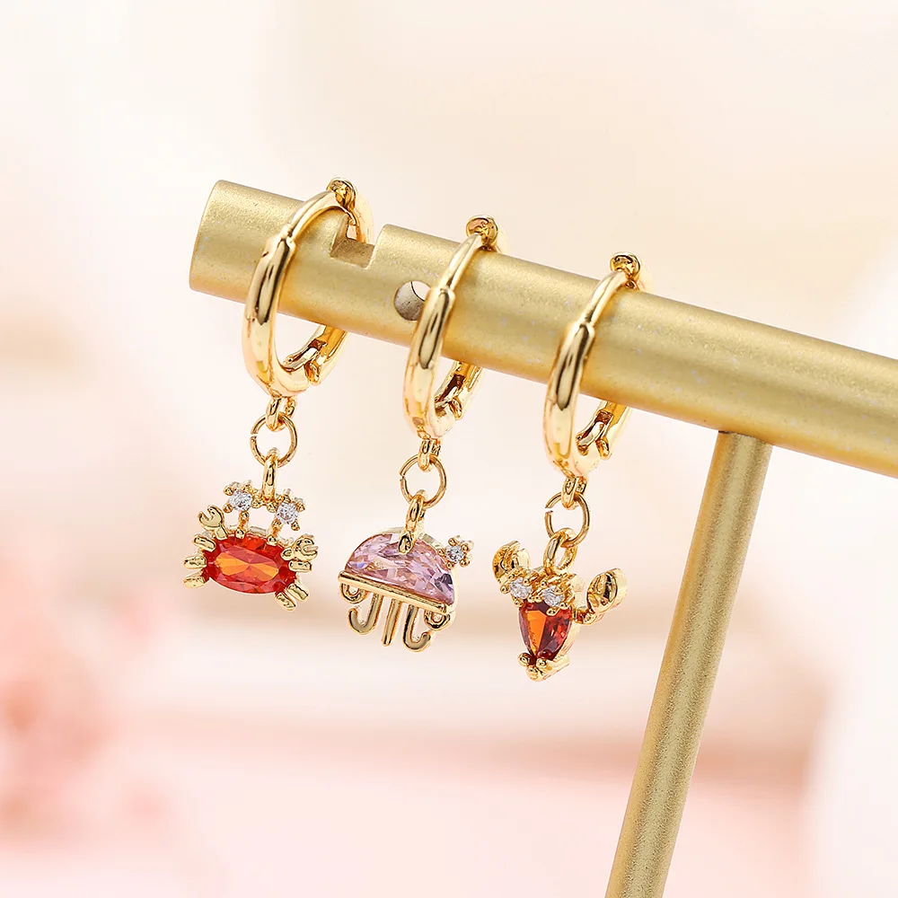 

Beach Wind Ocean Girl Cute Earrings Gold-Plated Cute Ladies Color Zircon Seabed Animal Earrings To Send Friends Birthday Gifts