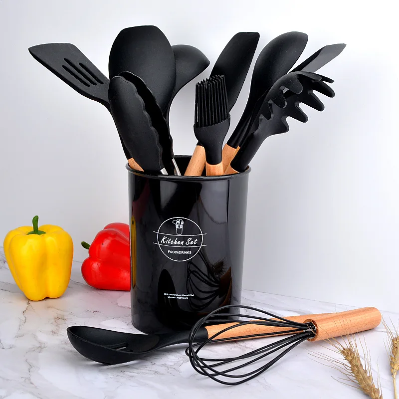 

5/10/12 шт., силиконовые антипригарные лопатки с деревянной ручкой