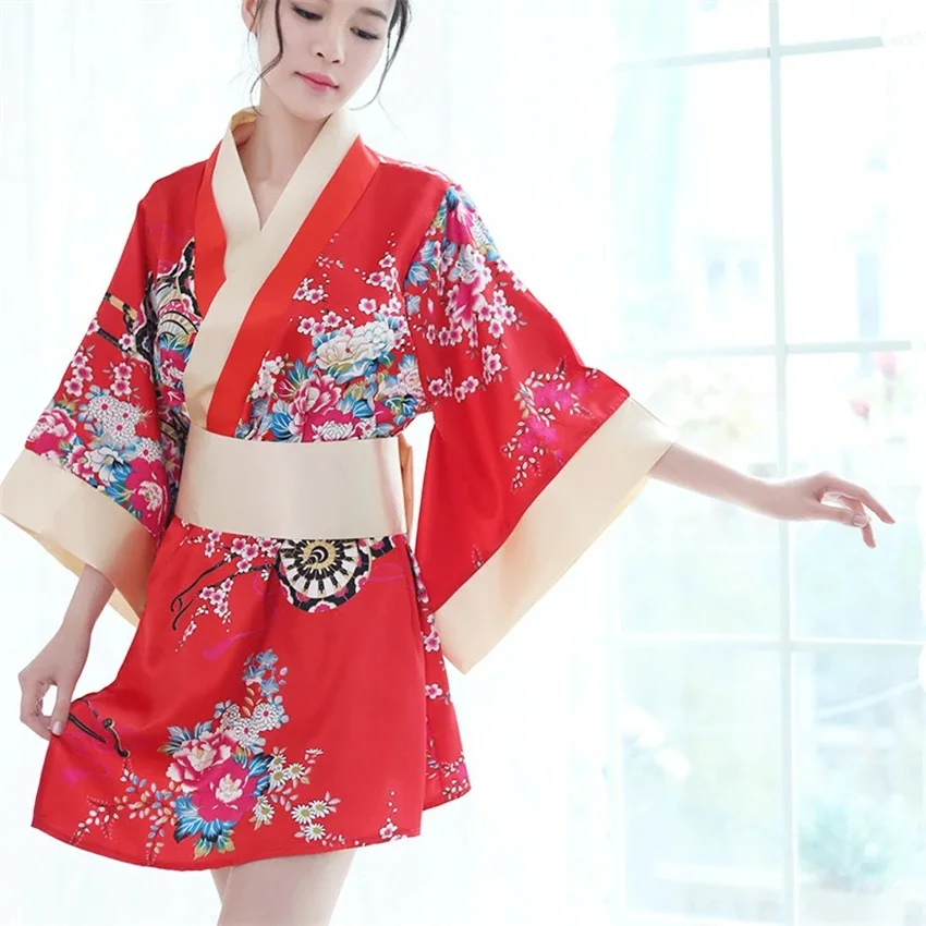 

Leisure Wear Pajamas Dress Sexy Kimono Nightgown Yukata for Woman Japanese Floral Fashion Yakata Cardigan Haori Silk Sleepwear