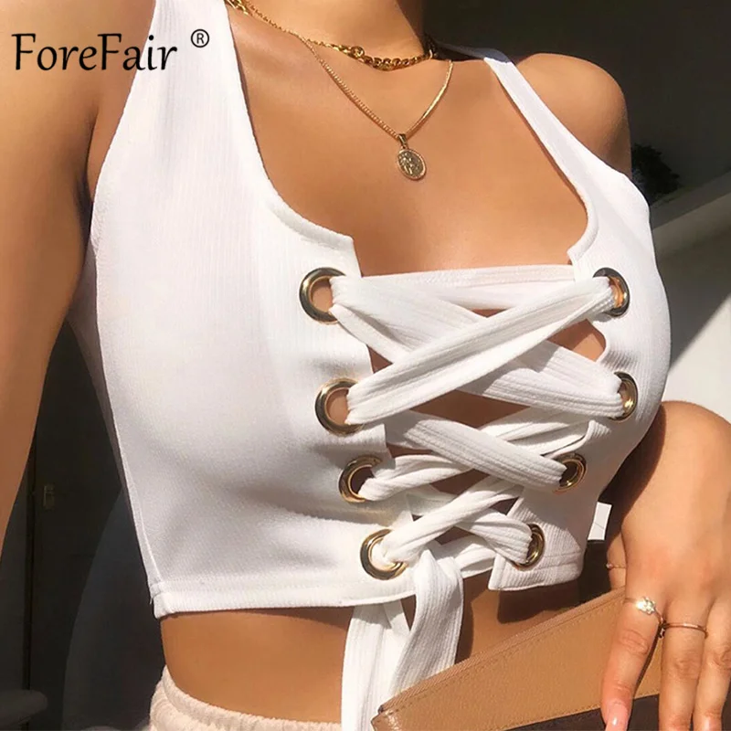 Forefair пикантный женский короткий топ без рукавов с вырезами бандажный U образным