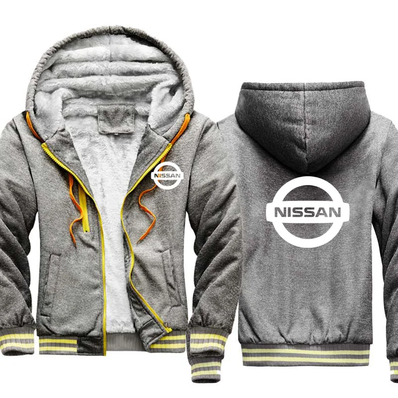 

winter velvet thickening Men's Hoodies Nissan car logo printing Sweatshirt Fashion Solid color Men's Sweatshirt