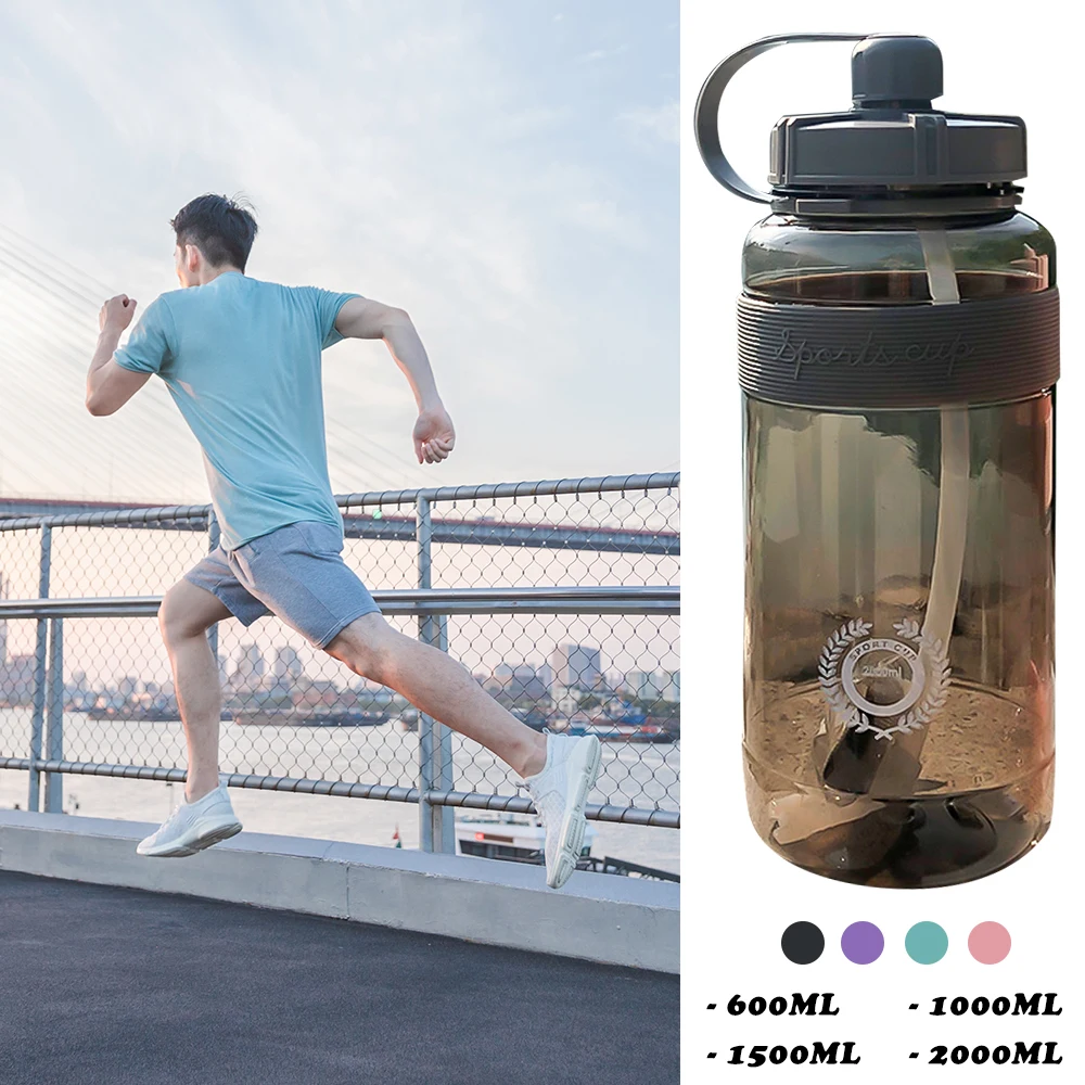 

600/1000/1500/2000ml Drinking Cup Water Bottle Kettle With Straw For Outdoor Sport Travel Water Bottles BPA Free Gym Space Cups