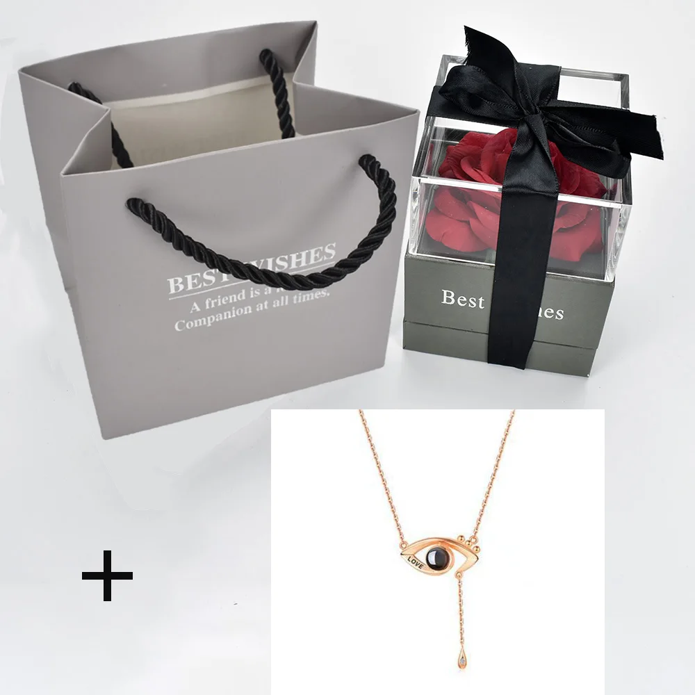 box with necklace 13 Unfade цветок Роза шкатулка с сюрпризом 100 языков я люблю тебя ожерелье необычный подарок для матери подруги - Цвет: box with necklace 13