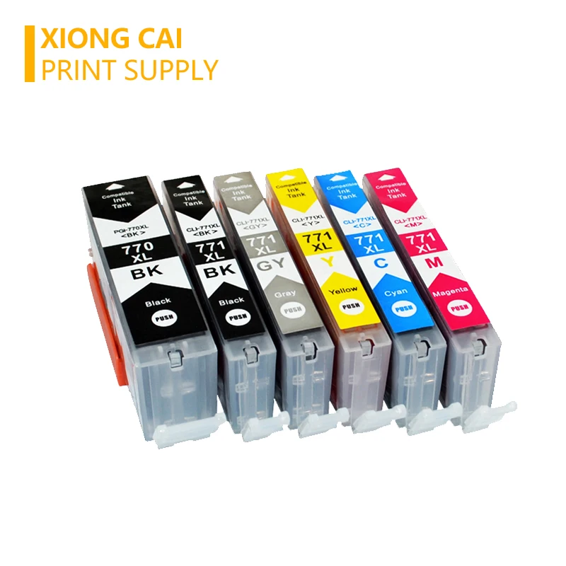 6 шт. PGI770 CLI771 совместимый чернильный картридж для принтеров Canon PIXMA MG5770 MG6870 PGI 770 CLI