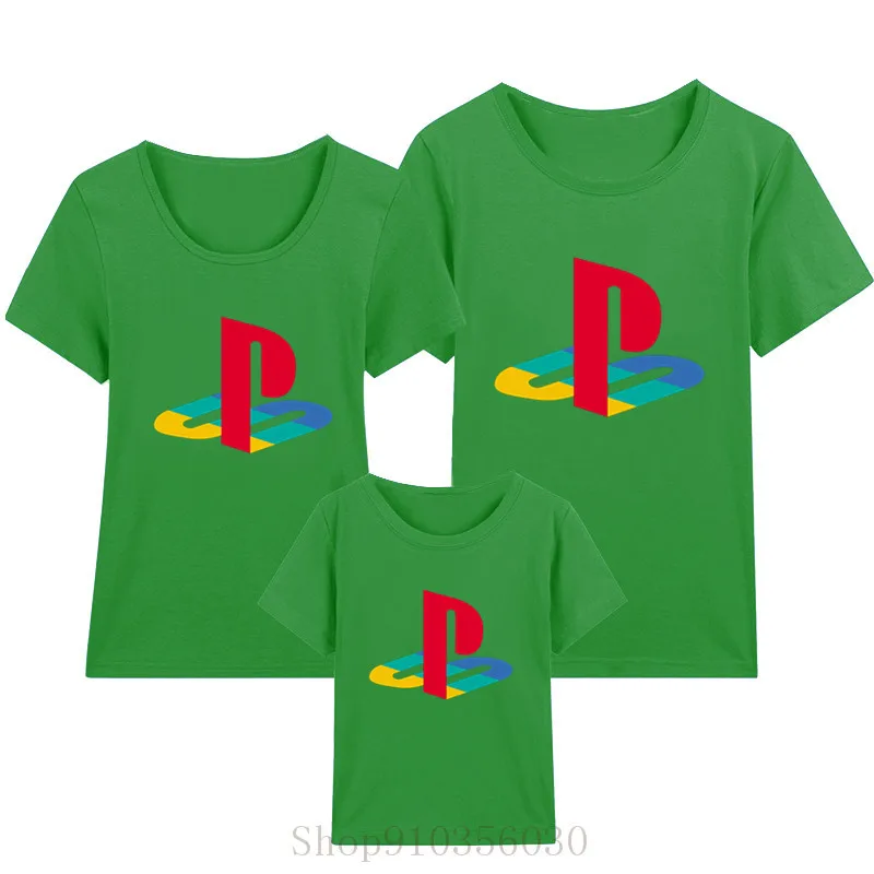 Комплекты одежды для мамы и ребенка PS playstation logo топы девочек мальчиков одежда