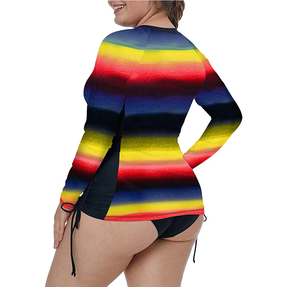 

Maketina 2020 Women's Plus Size Top Multicolor Striped Long Sleeve Tankini Rashguard Top