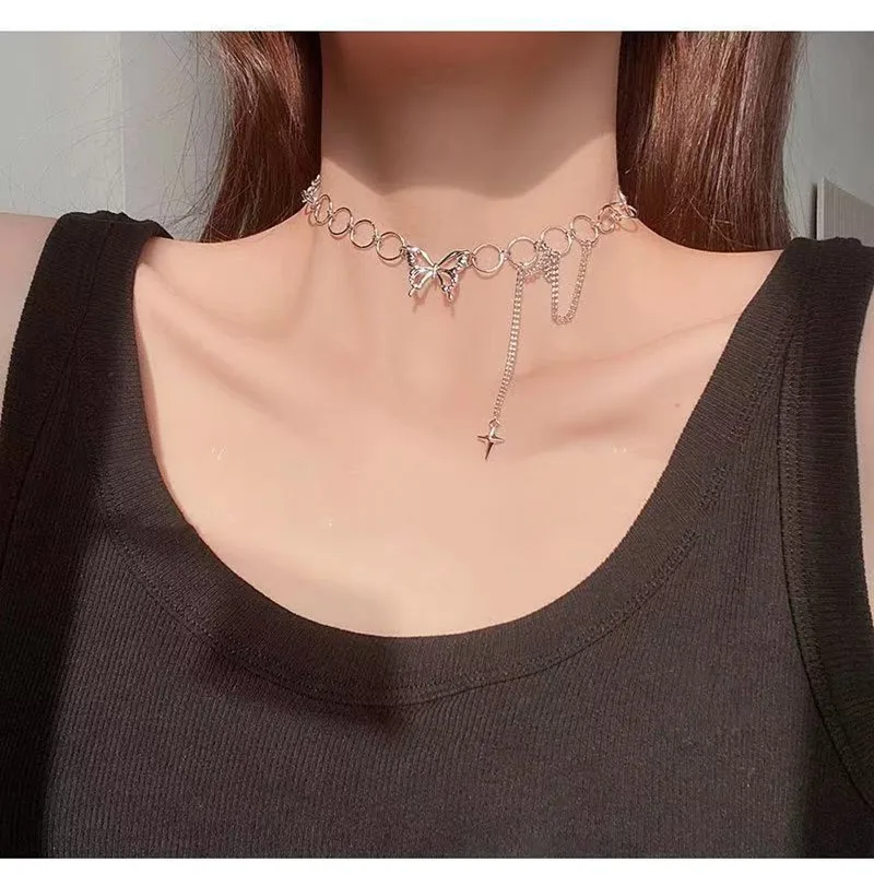 

Female Fashion Butterfly Pendant Necklace O- Chain Choker Tassels Necklaces For Women Girls Charm Party Jewelry Gift