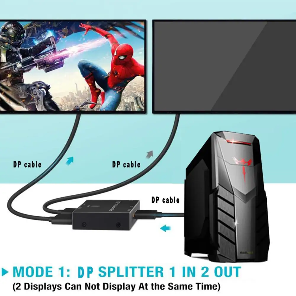 Двунаправленный переключатель/разветвитель DP1.4 1x2 или 2x1 ручной переключатель