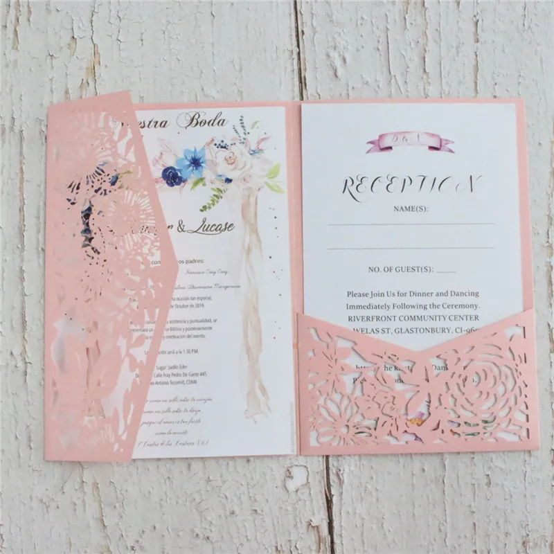 Свадебные приглашения на заказ для брака крещения невесты в форме листа лазерная