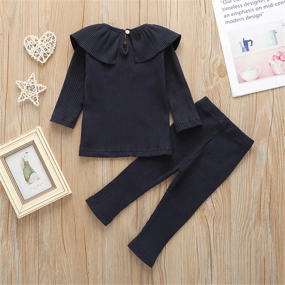 

Toddler Baby Girl Clothes Knitted Ruffle Tops Long Sleeve Pure Color T-Shirt Leggings Pants Outfits 2Pcs Set Autumn Clothing