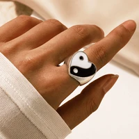 docona gothic yin and yang knuckle rings for women black and white bagua map metal ring female party jewelry accessories 18721