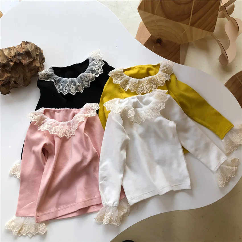 

Children's Wear 2021 New Baby Spring Girls Lace Bottoming Shirt Girls Stretch Cotton Top Tide