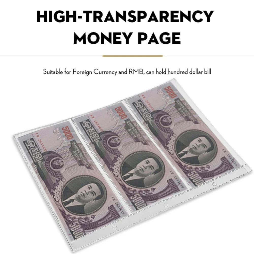 

3 Pockets Currency Page Money Bill Note Storage Holder