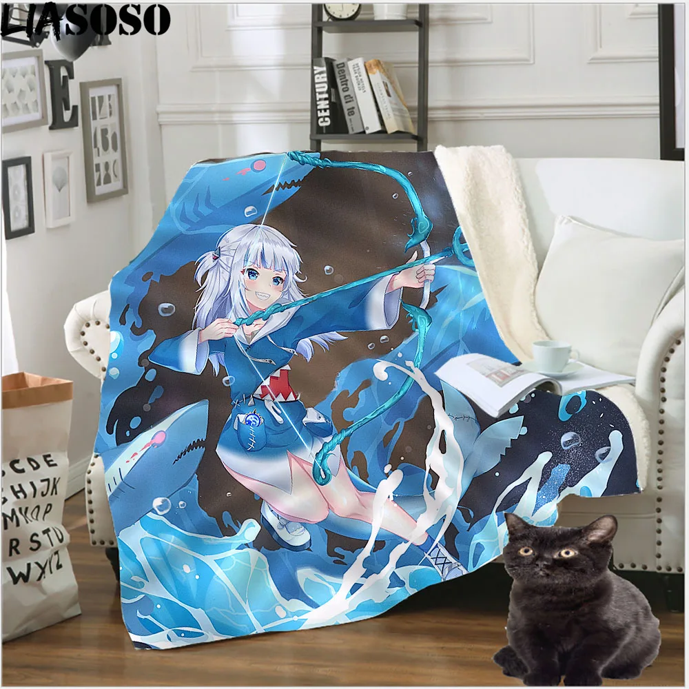 

Gawr Gura Anime Blanket Flannel All Season Shark Girls Hololive Kawaii Lightweight Throw Blanket for Bed Office Sherpa Quilt