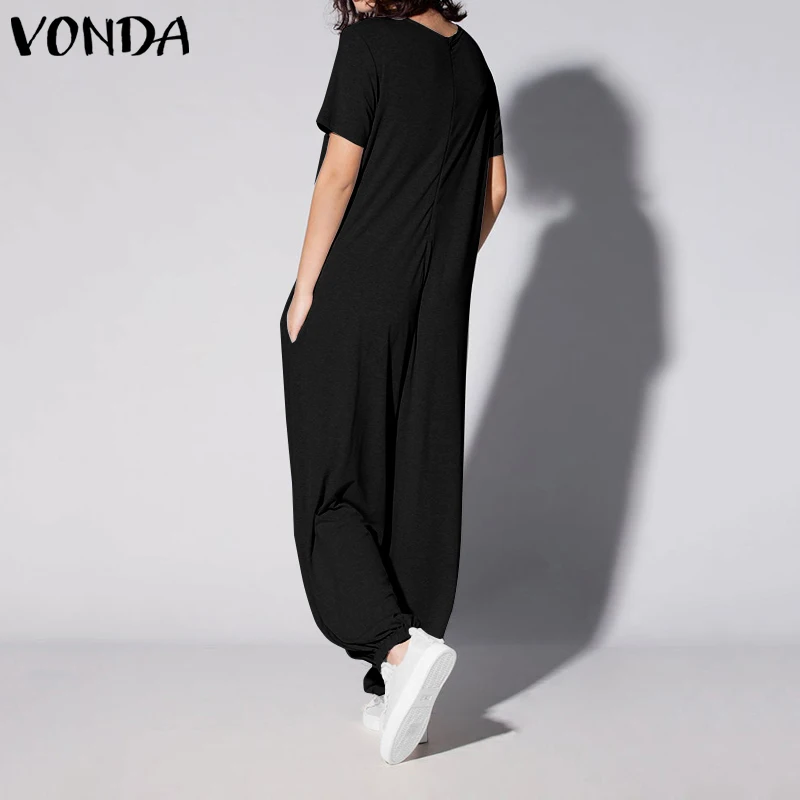 Винтажные женские комбинезоны VONDA 2021 свободного покроя с коротким рукавом