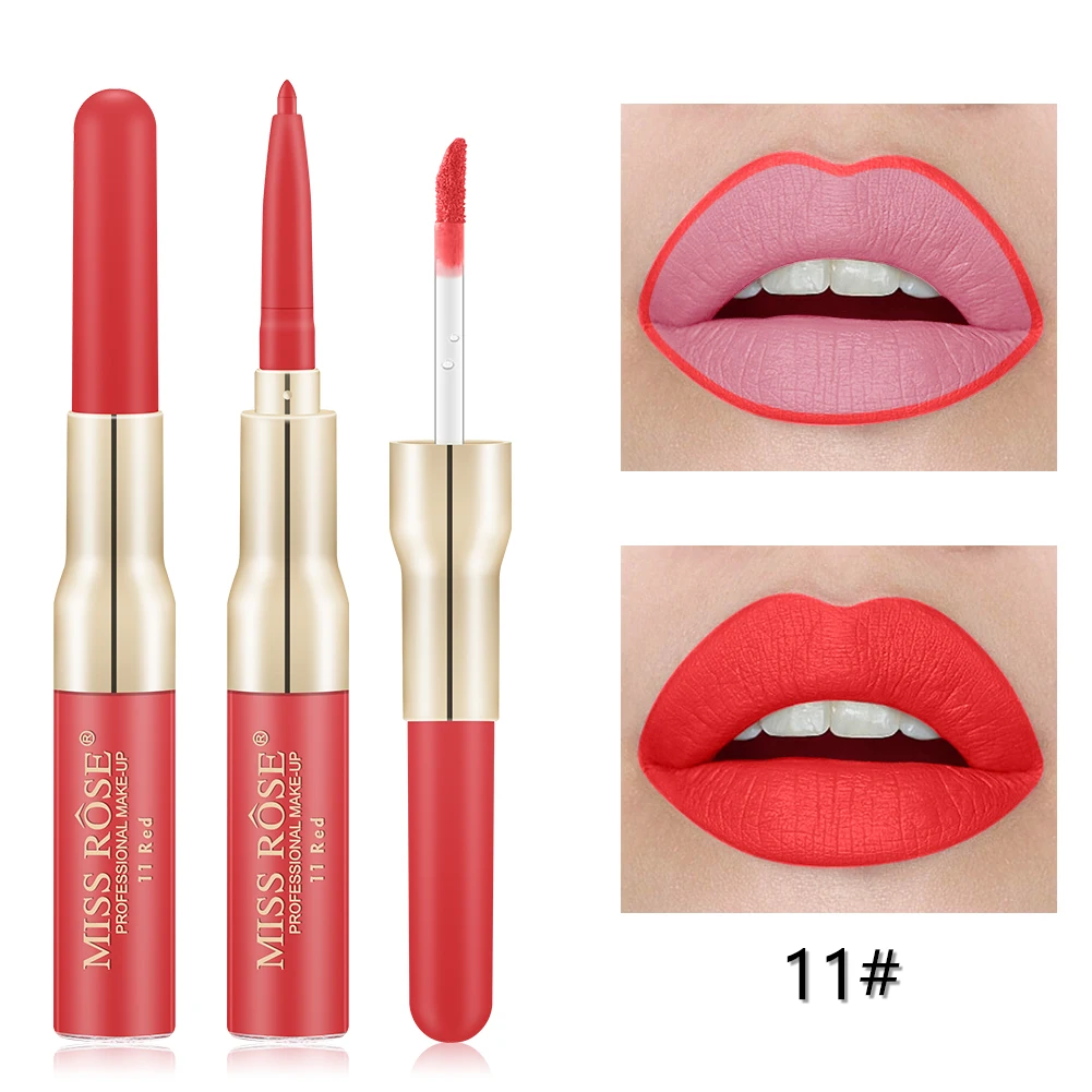 11 Miss Rose 12 Colors Double-ended Lip liner Long-lasting Matte Lip Glaze sexy red Velvet Lipstick Makeup Cosmetics Tools TSLM1 - Цвет: 11