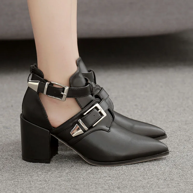 Женские ботинки Осенняя обувь с острым носком черные женские ботильоны|Женские