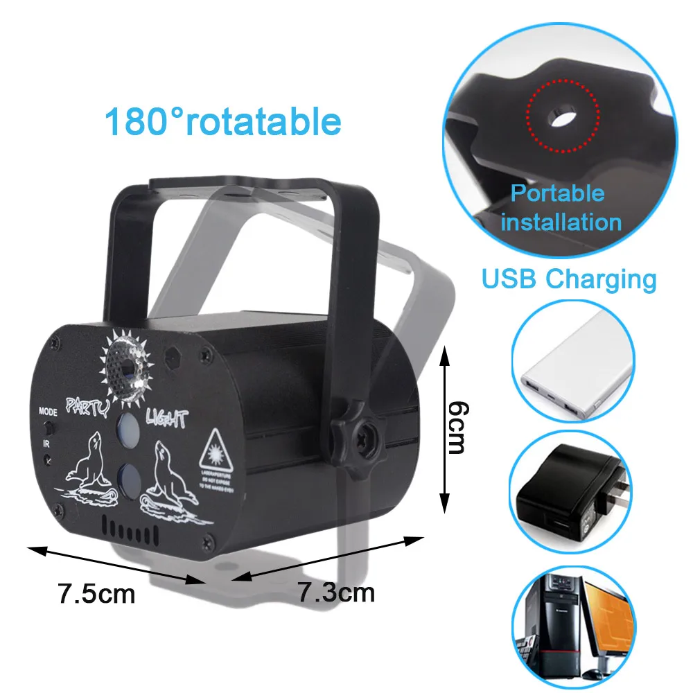 Пульт дистанционного управления мини RGB диско светильник USB Перезаряжаемые