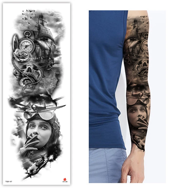 

Большой рукав на руку, татуировка, герой, воин, часы, водонепроницаемая наклейка, Марс, Лев, волк, демон, Мужской полный Временные татуировки ...